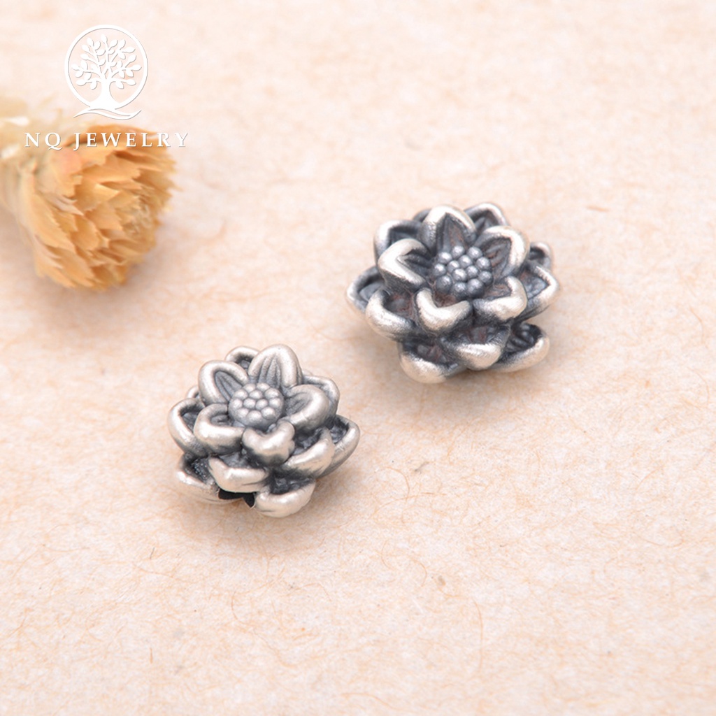 Charm hoa sen bạc, bông sen bạc 3D xỏ ngang 12.8mm - NQ Jewelry