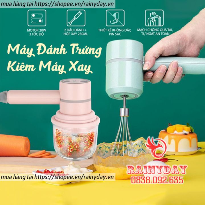 ⚡ Thế hệ mới ⚡ Máy Đánh Trứng Cầm Tay Mini Kiêm Máy Xay Thịt Đa Năng Sạc Tích Điện Xay Tỏi Ớt, Rau Củ Đa Năng