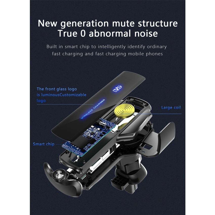 Đế Sạc Nhanh Không Dây 30W Qi Gắn Lỗ Thông Gió Xe Ô Tô Cho IPhone Xiaomi Samsung