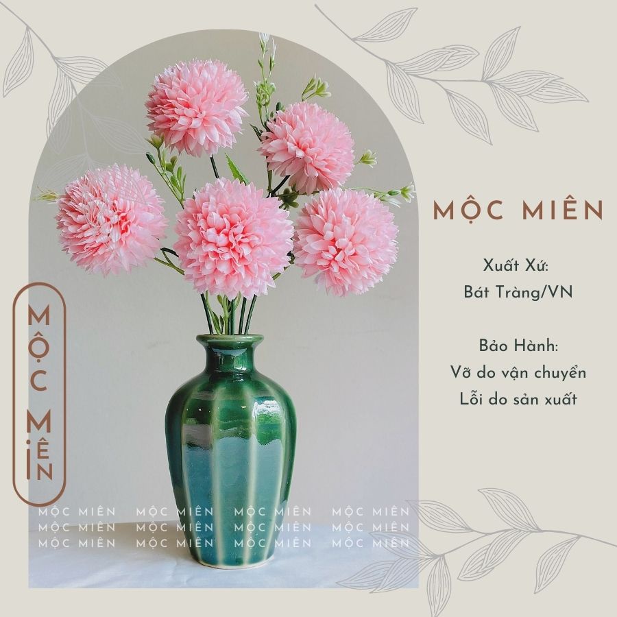 Lọ hoa mini men hoả biến Xanh Ngọc Mộc Miên, gommocmien bình hoa gốm sứ Bát Tràng