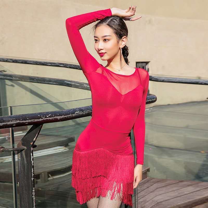 Đầm Khiêu Vũ Latin Ngắn Tay Phối Tua Rua Thời Trang 2022 10.30 Cho Người Lớn Và Trẻ Em