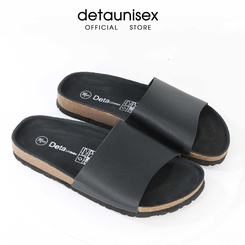 Dép Birken đế trấu nam nữ quai bảng ngang DETAUNISEX màu đen lót đen - DETA12F