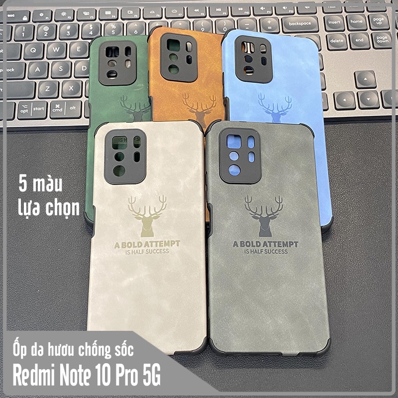 Ốp lưng cho Xiaomi Redmi Note 10 Pro 5G da hươu 4 góc chống sốc