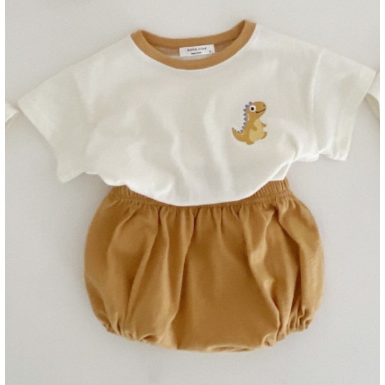 Set Áo Thun Tay Ngắn In Hình Khủng Long + Quần Short Thời Trang Hè Cho Bé Trai 0-3 Tuổi