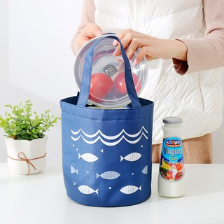 Túi giữ nhiệt đựng cơm đáy tròn họa tiết cá size lớn 22cmx19cm