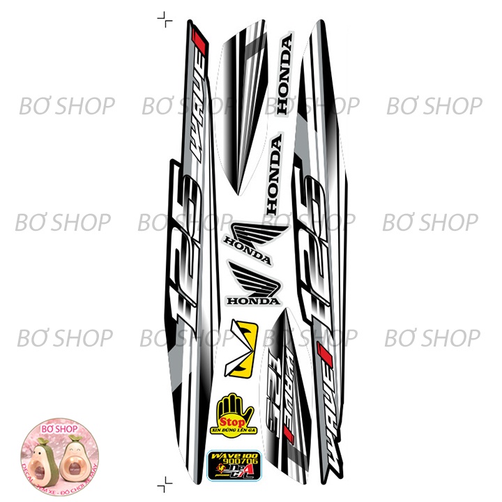 Tem rời WAVE ALPHA 100cc & 50cc Mẫu chữ 125i  BƠ SHOP - Tem 3 lớp chống phai màu