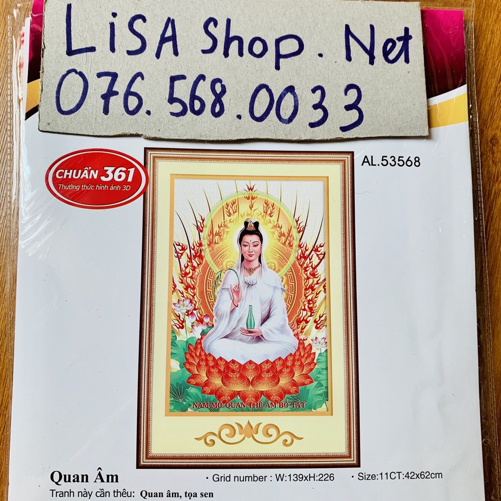 Tranh thêu chữ thập PHẬT QUAN ÂM 53568  chưa thêu 5d 53568