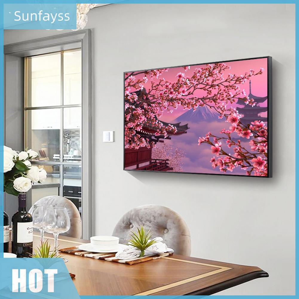 Tranh đính đá kim cương toàn bộ 5D DIY hình phong cảnh hoa đào