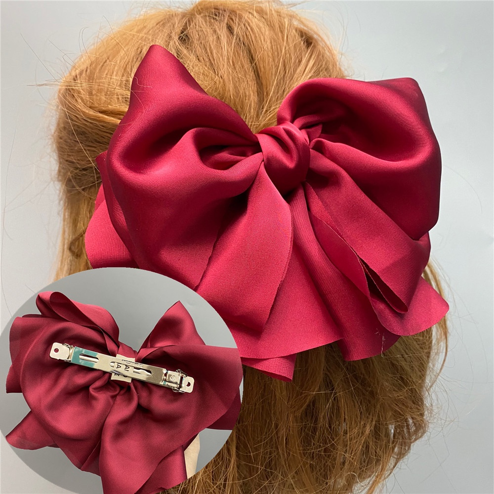 Kẹp Tóc Nơ Satin Nhiều Lớp Phong Cách Retro Hàn Quốc Mới