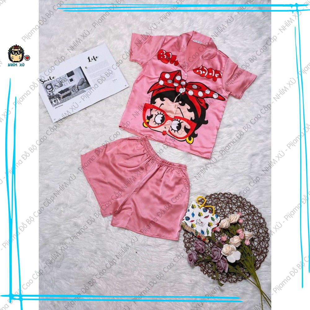 Đồ Bộ Ngủ Pijama Mặc Nhà Quần Đùi Áo Ngắn Tay Vải Satin Cao Cấp Betty Boop | BigBuy360 - bigbuy360.vn