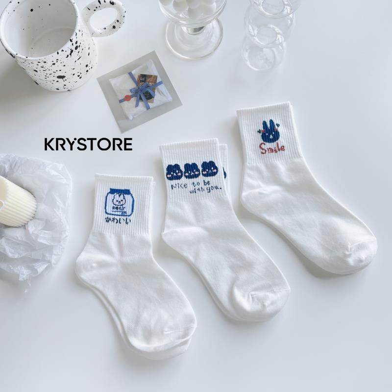 Tất trắng cao cổ nam nữ chất đẹp cotton hình con vật Cute Krystore TC27