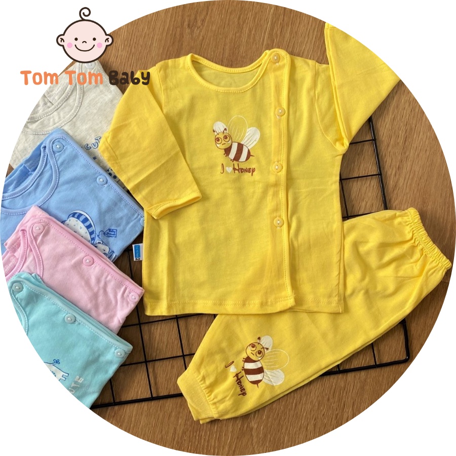 Bộ ( 1 bộ) quần áo sơ sinh cotton Thái Hà Thịnh | Mẫu Tay Dài Cài Lệch | Size 1-3 cho bé sơ sinh-9kg | quần áo trẻ em