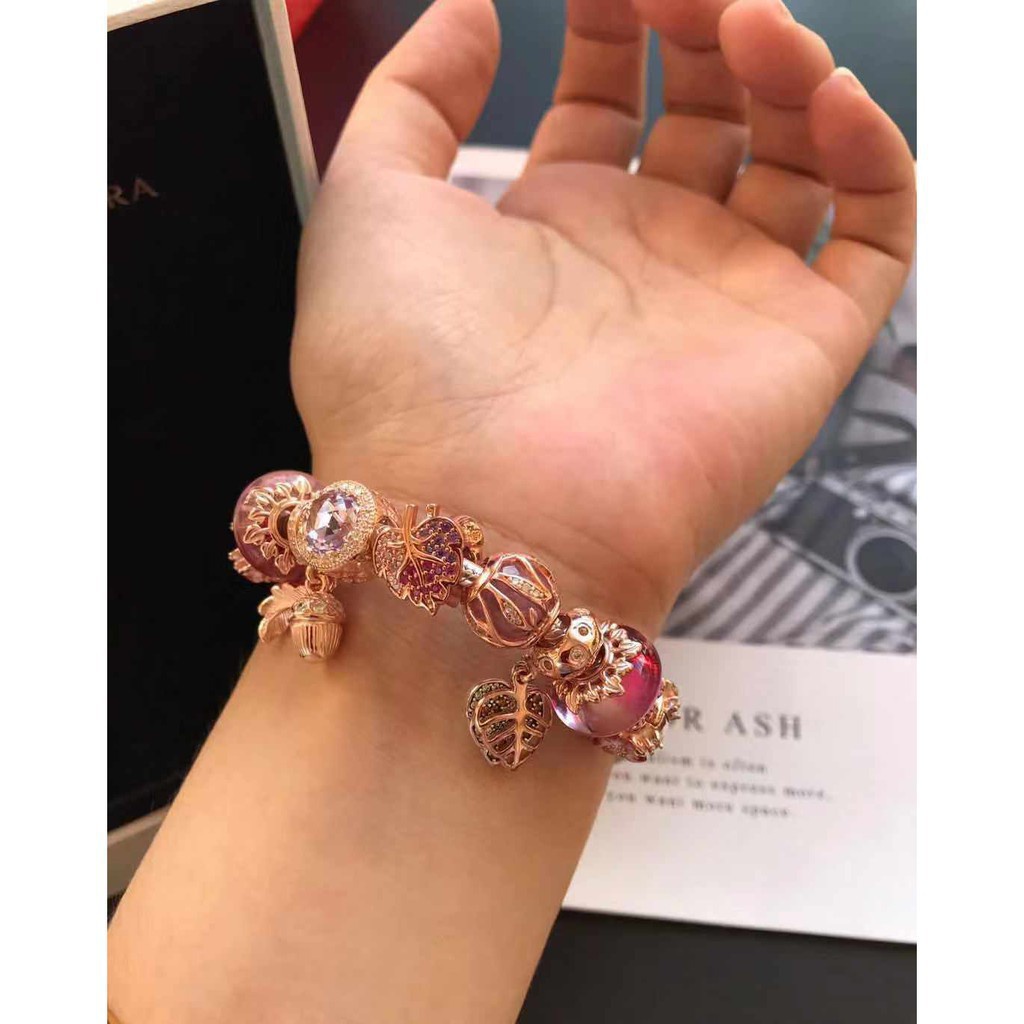 Set Vòng Tay Chuỗi Hạt Pandora Màu Vàng / Bạc + Hộp Đựng Thời Trang SA02as fsd1478