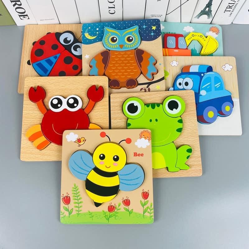 Tranh Ghép Hình Khối Gỗ Nổi, Xếp Hình 3D, Puzzle Gỗ Dày,Nhiều Tranh Cực Đáng Yêu, An Toàn Cho Bé