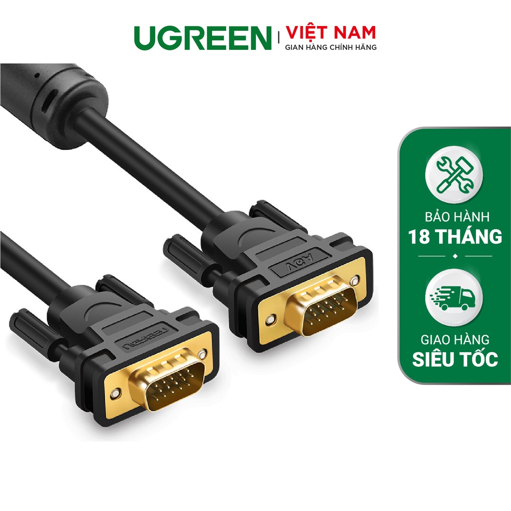 Dây cáp kết nối VGA HDB 15 đực sang HDB 15 đực UGREEN VG101 - Hàng phân phối chính hãng - Bảo hành 18 tháng