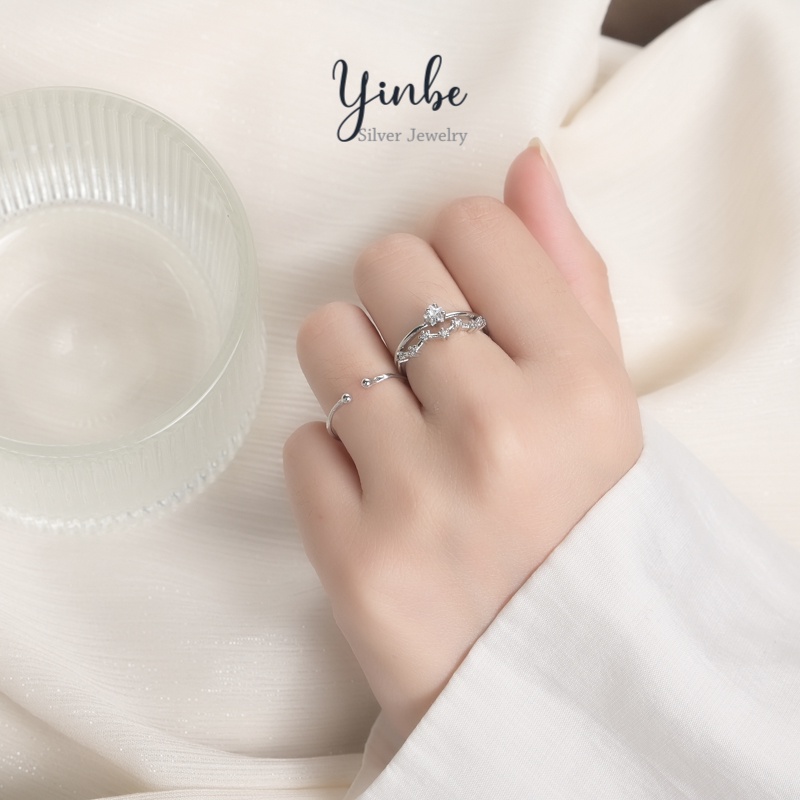 Nhẫn nữ bạc 925 nhẫn mặt đính đá kiểu nhẫn vương miện Yinbesilver