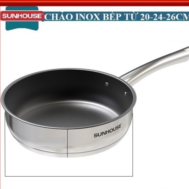 CHẢO INOX 5 ĐÁY BẾP TỪ SUNHOUSE 20/24/26CM