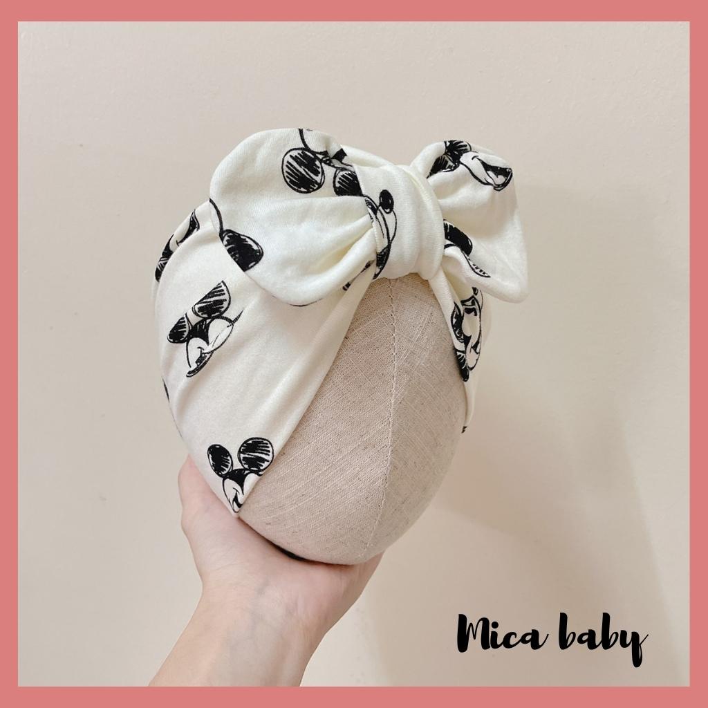 Mũ nón turban cho bé gái họa tiết chuột mickey 5-10kg Mica baby MTB32