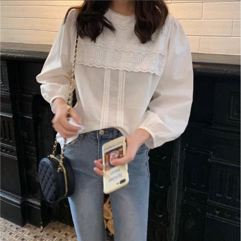 áo kiểu ren ngực thêu hoa vintage ảnh thật