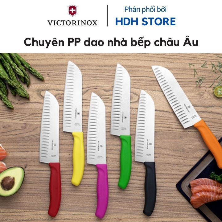 [CHÍNH HÃNG] Dao Bếp Victorinox Santoku 17cm Cạnh Sáo Cán Nhựa Nhiều Màu - Thụy Sĩ