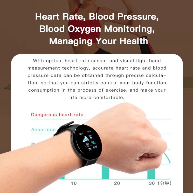 Đồng hồ thông minh D18 bán chạy nhất chống nước / nhịp tim / phát hiện sức khỏe, màn hình chính thông minh, hiệu ứng siêu hiển thị