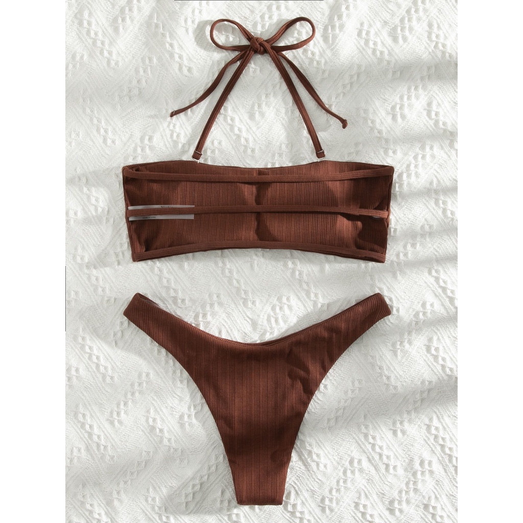 [BKN1451] &lt;ÂU&gt; SET BIKINI NÂU QUÂY VẢI GÂN QUẦN THONG/LỌT KHE