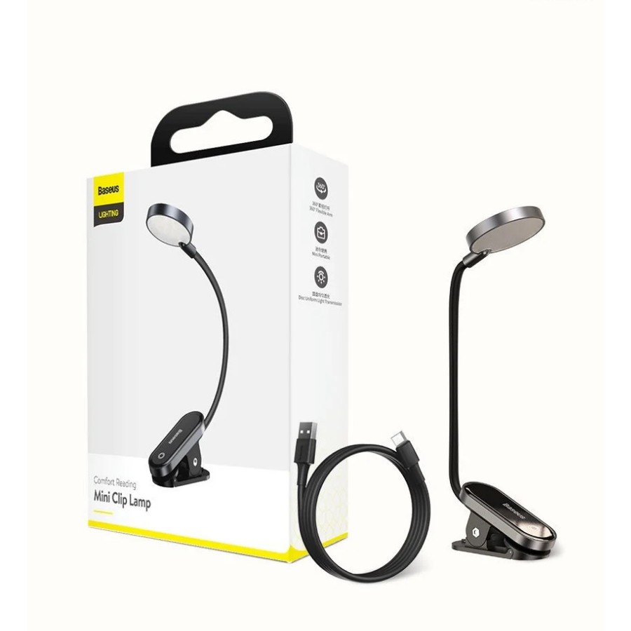 [Chính Hãng  - Sẵn] Đèn đọc sách mini 3 mức sáng, chân kẹp + pin sạc 350mAh 24h Baseus-New 100%