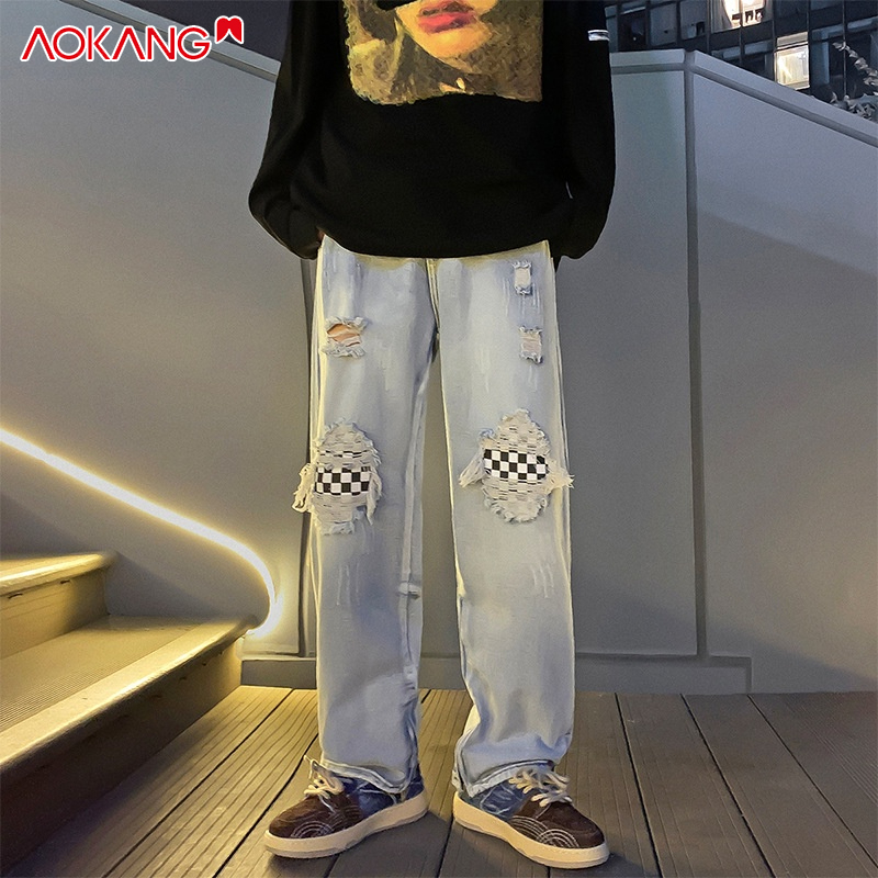 Quần jean nam AOKANG thiết kế ống rộng dài thời trang dành cho nam