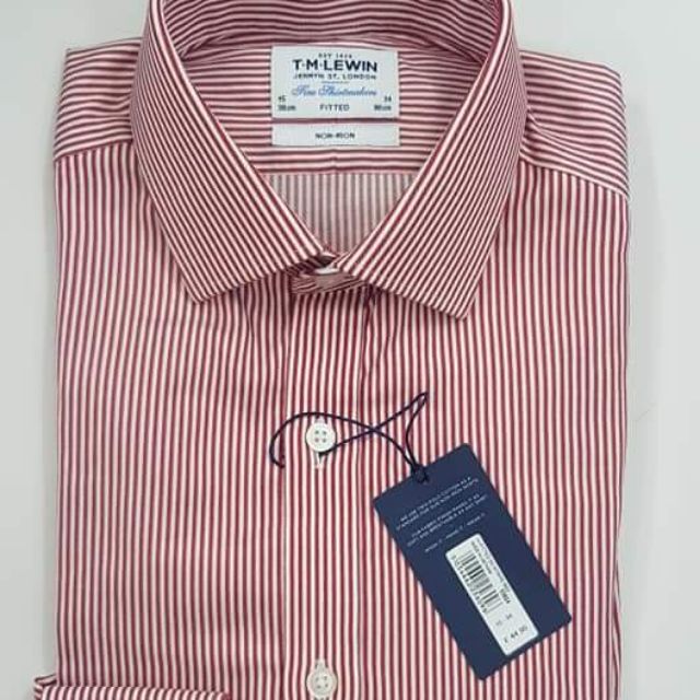 Tm lewin sọc đỏ măng séc đơn.