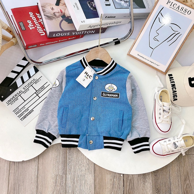 Áo khoác boomer bé trai vải bò phối tay nỉ XHN1094