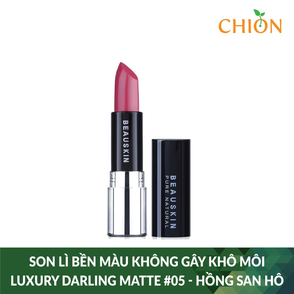 Son lì bền màu không gây khô môi Beauskin Luxury Darling Matte #05 Hồng San Hô- Hàn Quốc Chính Hãng