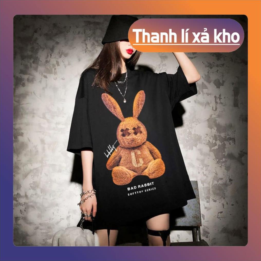 Áo Thun Tay Lỡ Phom Rộng, Unisex nam nữ 45-80kg, RABBIT C Nâu XXR