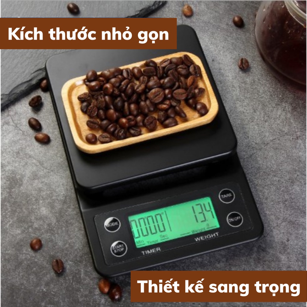 Cân tiểu ly pha chế Timer-coffee định lượng 0,1g - 3kg thiết kế sang trọng độ chính xác cao tặng kèm pin AA
