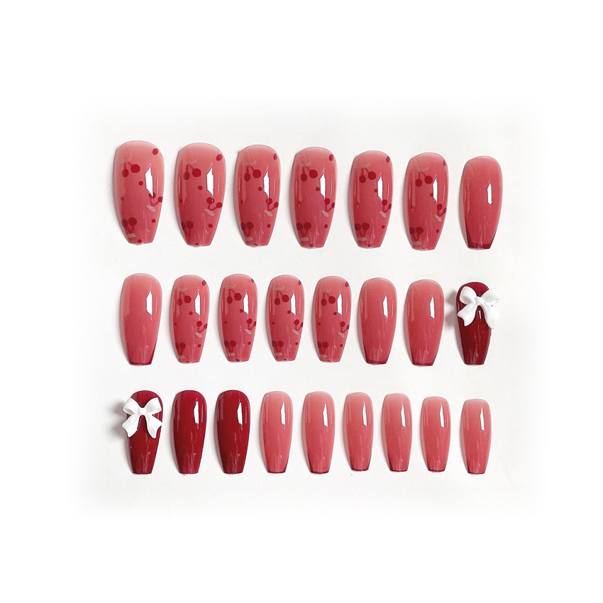 set 24 móng tay giả dài đính nơ  trẻ sang chảnh Jojo X31 móng giả nailbox rẻ đẹp cute kèm keo dán tự làm tại nhà