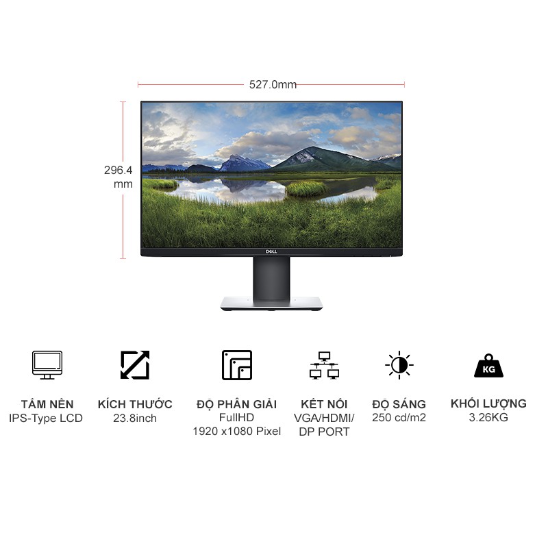  Màn hình máy tính Dell P2419H 23.8'' IPS FHD 60Hz- Hàng mới chính hãng - BH 36 tháng