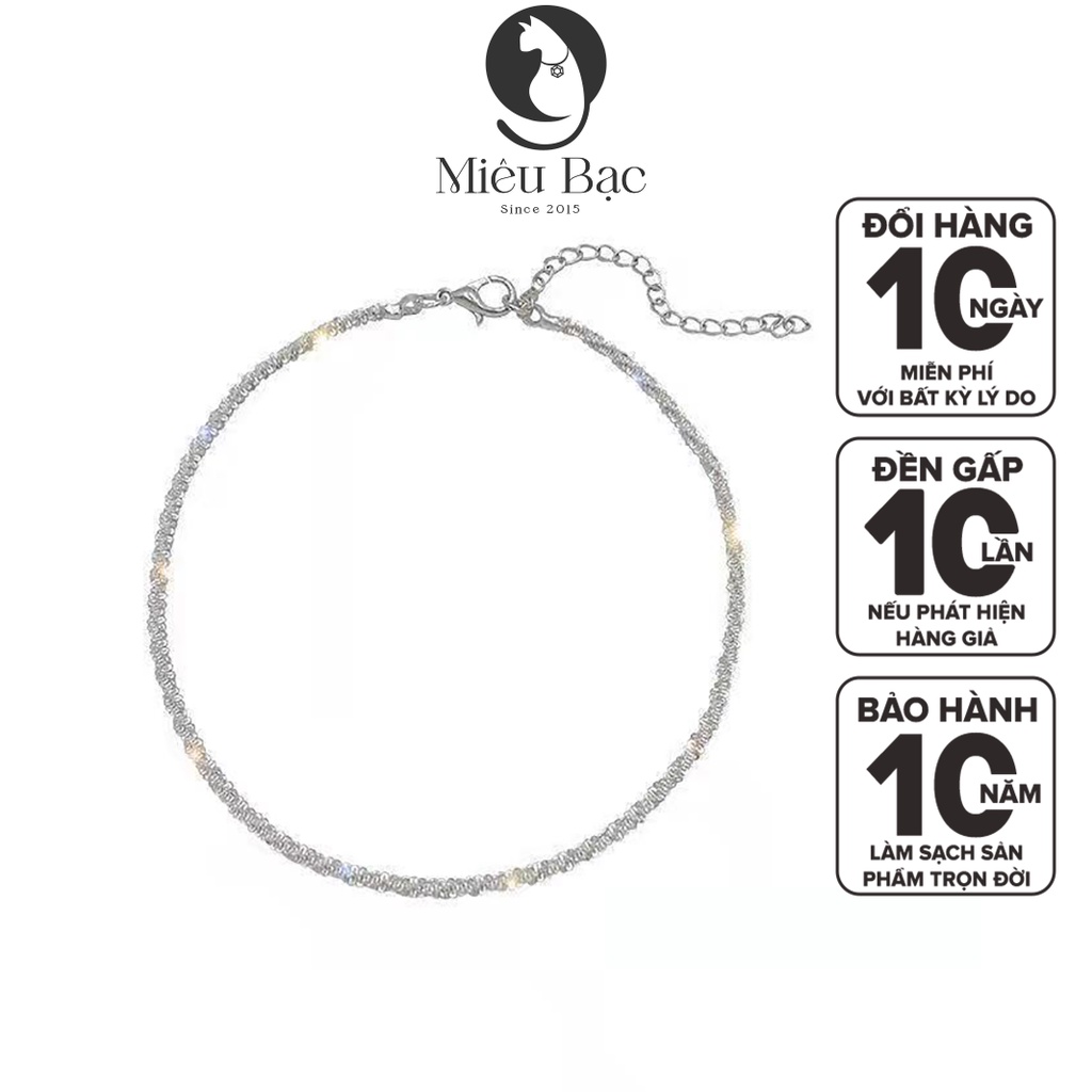 Lắc chân nữ dây xù lấp lánh chất liệu bạc S925 thời trang phụ kiện trang sức Miêu Bạc L500174
