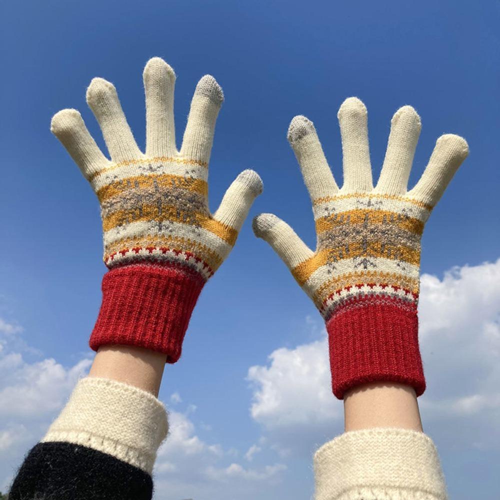 1 Găng Tay Len Chống Lạnh Màu Sắc Ngọt Ngào Có Thể Sử Dụng Màn Hình Cảm Ứng Cho Nữ