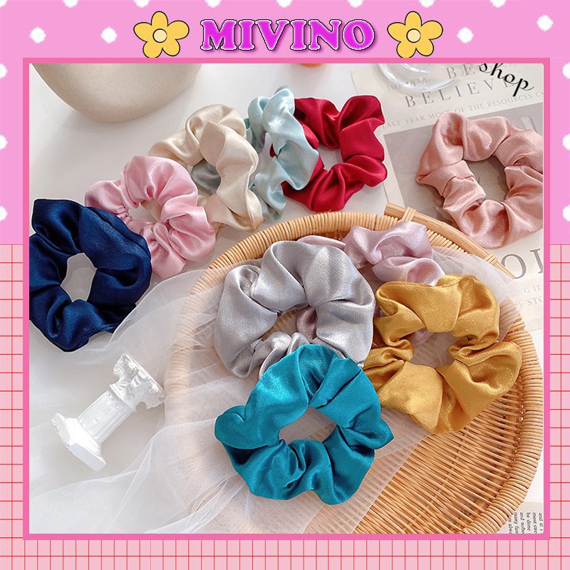 Scrunchies Mivino dây buộc tóc vải hàn quốc sắc màu dễ thương SC03