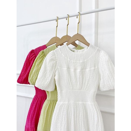 [HÀNG THIẾT KẾ CAO CẤP] Đầm Maxi Tay Phồng Xốp Nhún Phân Tầng Chit Eo Tôn Dáng Đi Biển / Công Sở Màu Trắng