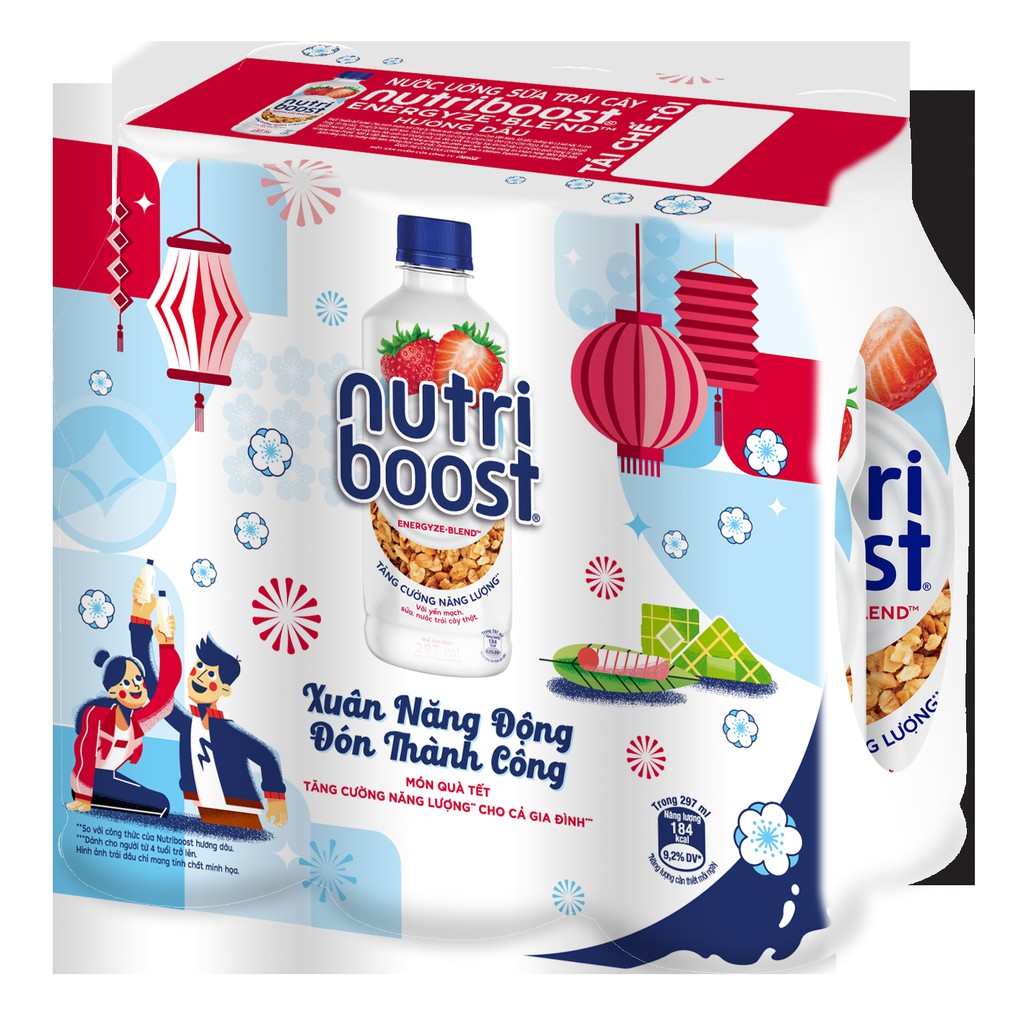 Lốc 6 Chai Sữa Nutriboost Thế Hệ Mới Hương Dâu (297ml/chai)