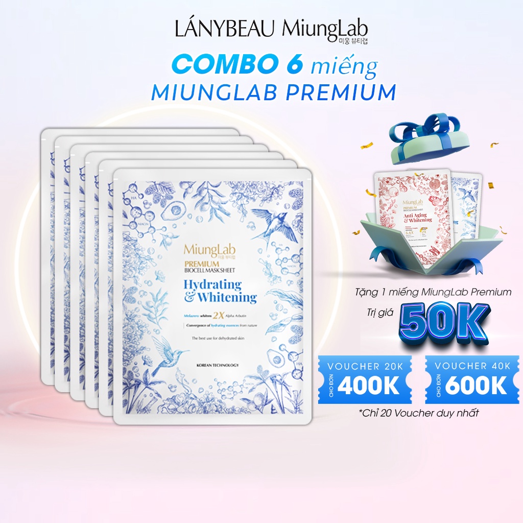 Combo 6 Mặt nạ LÁNYBEAU MiungLab Premium Biocell Mask Sheet  4x25g
