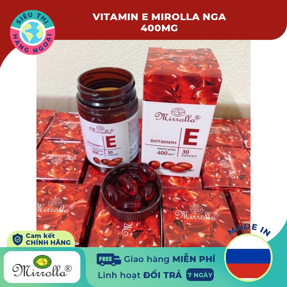 Vitamin E Đỏ Nga Mirrolla 400mg Hộp 30 Viên  [Hàm lượng vitamin E lên tới 400mg] | BigBuy360 - bigbuy360.vn