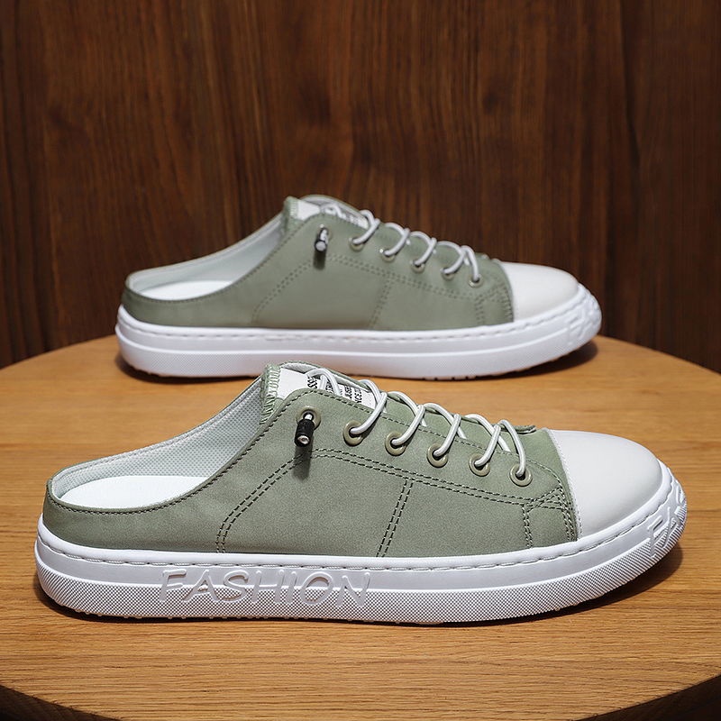 Giày lười vải canvas không gót màu trắng thông thoáng phong cách hè dành cho nam
