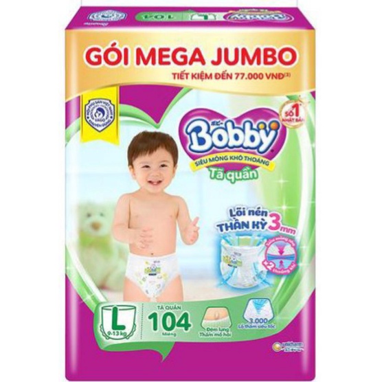 [tặng ngay bộ bàn ghế logo bobby ]Tã quần Bobby mới Mega Jumbo M120/ L104