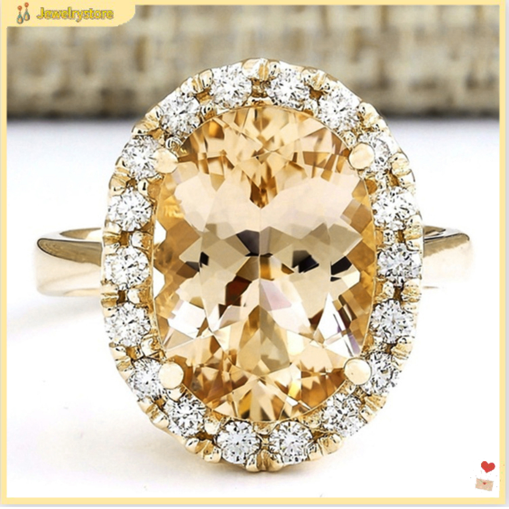 Nhẫn Đính Đá Topaz Nhân Tạo Hình Oval Cho Nữ