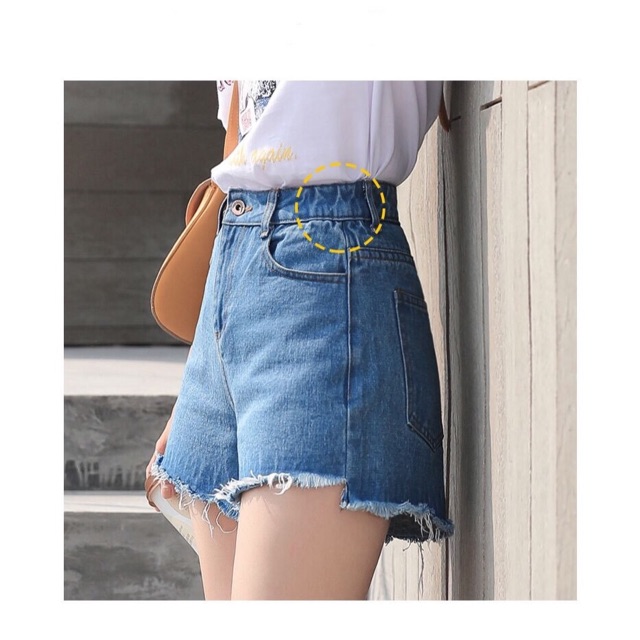 Quần short Jean nữ/ Short bò tua gấu cạp cao eo thon giấu bụng