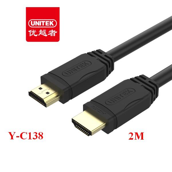 Cáp HDMI 2m hỗ trợ 3D, 4K x 2K Unitek Y-C138 Chính hãng