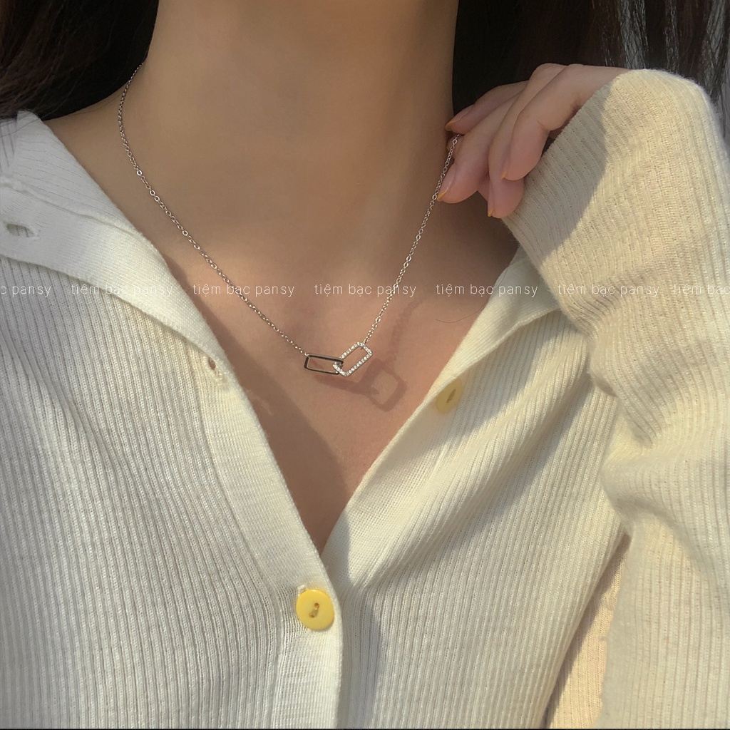 Dây chuyền bạc nữ PANSY mặt 2 hình chữ nhật lồng nhau, vòng cổ nữ bạc thật cá tính