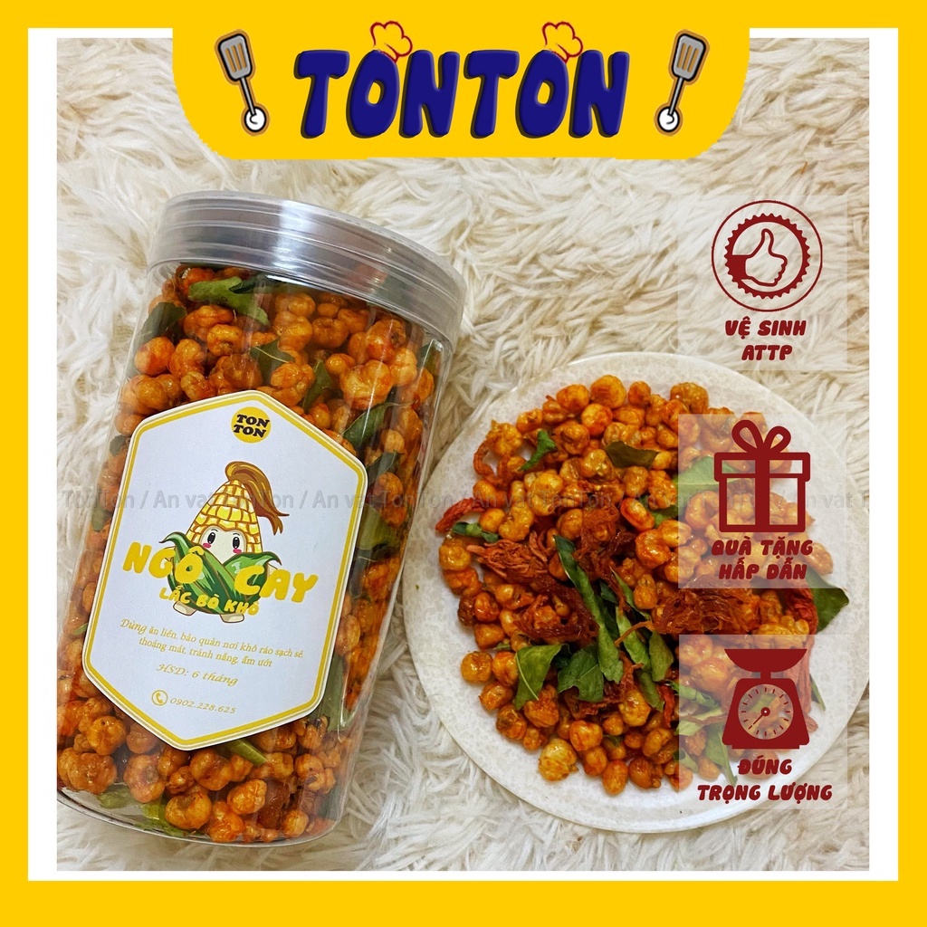 Bắp sấy khô bò lá chanh, ngô cay khô bò loại ngon 300g | TonTon đồ ăn vặt Hà Nội