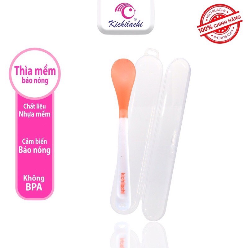 Thìa báo nóng kichi , thìa ăn dặm cho bé có hộp đựng tiện lợi không lo thức ăn nóng làm bỏng khoang miệng, lưỡi bé.